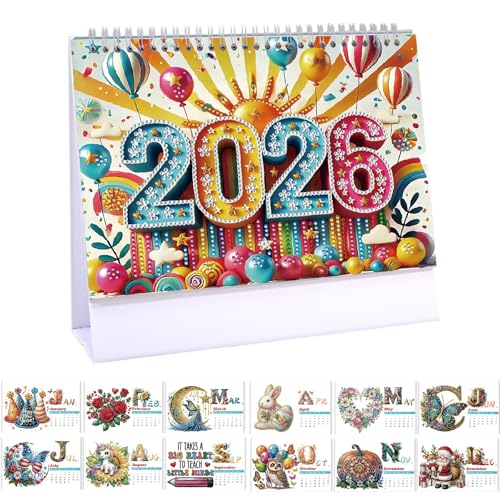 BAYUNOE 2026 Standing Desk Calendar DIY Diamond Art Painting Monthly Flip Desktop Calendar with To Do List Calendars Planner for Home Office-2026-A