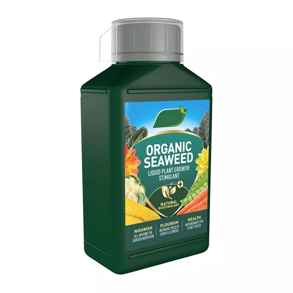 Seaweed Garden Plants Food Fertilizer - Pack of 2 x 1L Organic Seaweed Liquid Plant Feed Growth Stimulant with Topline Card. Garden Fertilisers for Vegetable Plants, Fruits or Flowers.