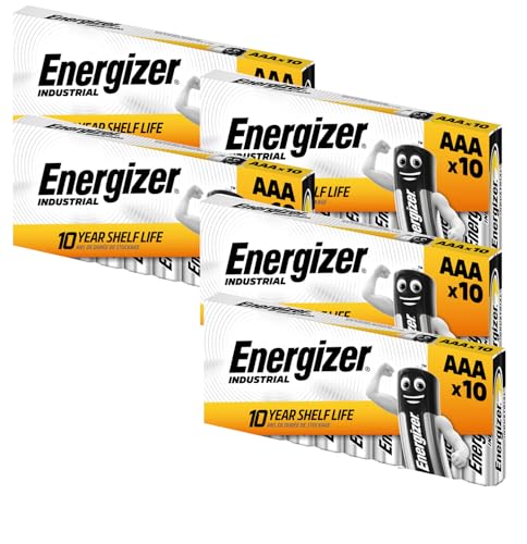 Energizer AAA Batteries 50 Pack, High-Performance Industrial Triple A Batteries with Long-Lasting Power, Alkaline AAA Batteries, 10-Year Shelf Life for Kids Toys, Romotes, Various Household Devices