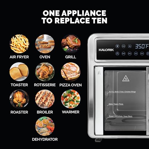 Image of Kalorik Air Fryer Oven MAXX Series 26-Quart Flex Trio with Digital Controls Dual Zone Easy-View Door and 14 Cooking Presets, Converts into Dual 13 Quart Air Fryers, 1700-Watts, Stainless Steel