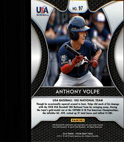 2019 Prizm Draft Baseball #97 Anthony Volpe USA Baseball 18U Official Panini Collegiate Licensed Trading Card (Note any scan streaks seen are not on the card itself)