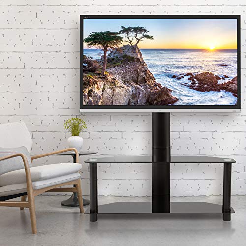 5Rcom Swivel Corner Floor TV Stand with Mount Bracket for 27 32 37 42 47 50 55 inch Plasma LCD LED Flat or Curved Screens TVs 2 Tier Tempered Glass Shelves for Media Storage,Weight Capacity 110lbs - Thumbnail 5