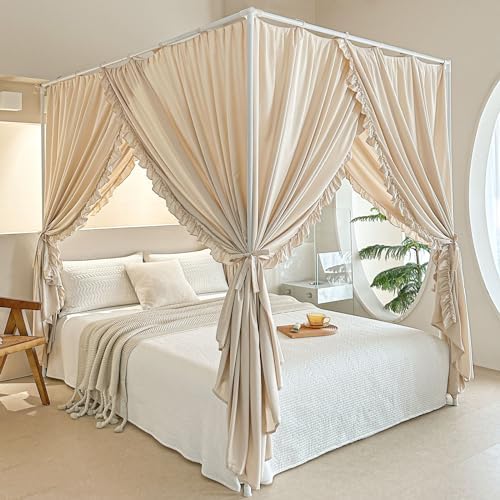 AIKASY Princess Canopy Bed Curtains with Top Ties - Windproof & L...