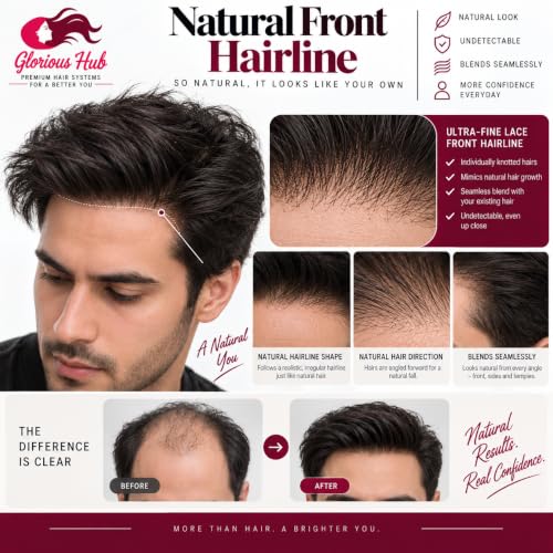 Image of Premium Australian Silk Base Hair Patch for Men | 2-Layer Design with 0.03mm Transparent Front | 100% Remy Human Hair Wig | Natural-Looking Non-Surgical Toupee | (Black, 8x5)