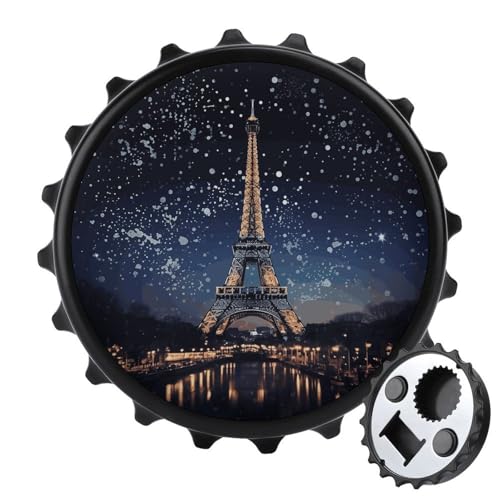 Night Paris Eiffel Tower Bottle Opener Fridge Magnet Round