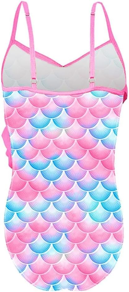 Dressy Daisy Girls Fish Scale Bathing Suit Toddler Rainbow Scale Print Ruffle One-piece Swimsuit for Beach Pool Party
