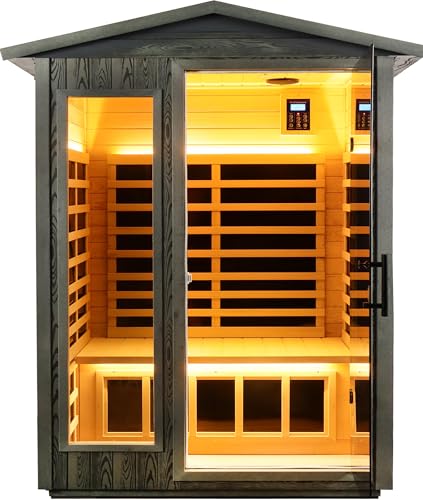 Image of LTCCDSS Ultra-Low EMF Outdoor Infrared Sauna 2 Person, Composite Wood Far Infrared Sauna for Home, EMF 0.1-1mG, Bluetooth & Chromotherapy