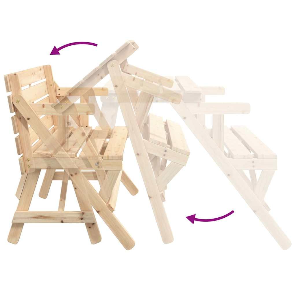 Tavolo da Picnic 2-in-1 Convertibile con Panche in Legno Abete per Giardino Esterno, Design Pieghevole con Schienale, Struttura Robusta Resistente agli Agenti Atmosferici