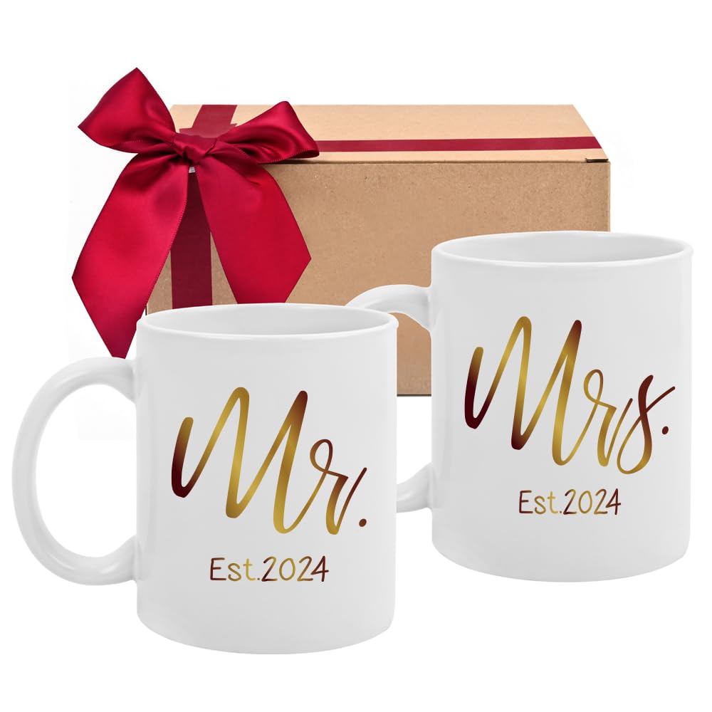 Mr & Mrs Coffee Mugs 2024, Novelty Funny Wedding Gifts Set of 2, Prospective Newlyweds Mugs Gift, Engagement Gift for Bride Groom His Hers Couples Wife Husband Newlyweds, Unique Wedding-rcup22
