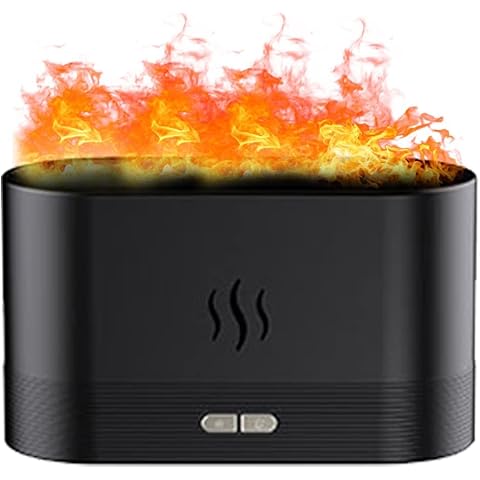 Humidifiers with Flame Night Light, Cool Mist Humidifier with Flame Special Effect, Auto Shut-Off, Super Quiet Air Humidifier for Bedroom Small Room Office Travel (Black) Cover