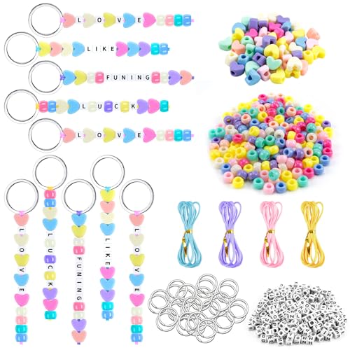 Fantasyon 566 Cuentas para Llaveros, Kit de Fabricación de Llavero con Cuentas de Letra, Cuentas Coloridas, Cuentas de Corazón y Cordones, DIY Llavero Manualidad Regalo Navidad para Niñas y Amigas