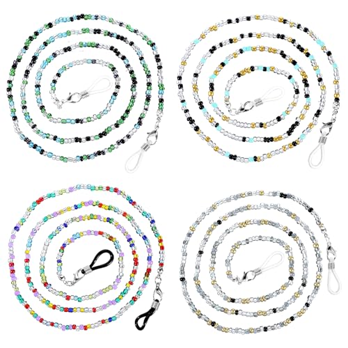 Xthrotsenk 4 pezzi morsetto occhiali perline cordino porta occhiali intorno al collo catene per occhiali da viso catene per occhiali catena per occhiali da donna, cinturino di fissaggio per occhiali