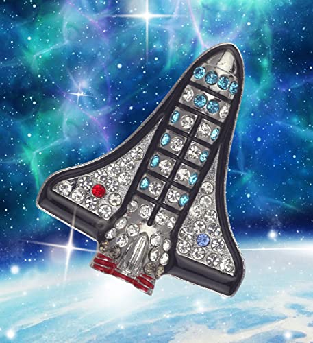 Aqua79 Space Shuttle Sparkling Refrigerator Magnet - Silver Sparkling Charm Rhinestones Crystals, Cute Sparkly Space Magnet For Kitchen Door Fridge, Cool Home And Office Novelty Decor - 1.5 Inch #TOP1