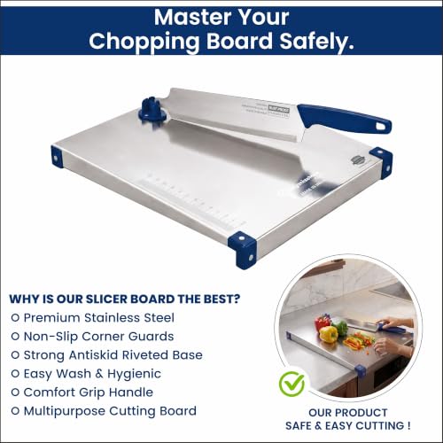 Image of Organizemee Premium Stainless Steel Chopping Board with Integrated Knife | Food-Grade Metal Cutting Board for Daily Kitchen Use | Durable, Rust-Resistant & Simple to Maintain