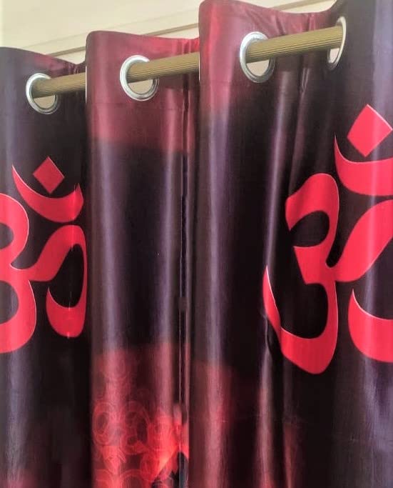 Image of 3D Digital Printed Heavy Fabric Om & Swastik Design Curtains for Pooja Room, Temple, Home, 4x5 feet, Set of 2 Pc