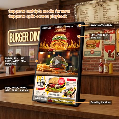 Image of Digital Signage Display, 18.5 Inch 700 Nits Ultra-Bright Digital Menu Board with CMS, Desktop Digital Signage for Business, Restaurants & Commercial Use