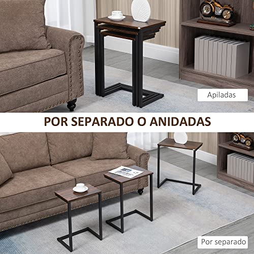 Miniatura 4 de Homcom Juego De 3 Mesas Auxiliares Mesas Nido Industrial En Forma De C Con Patas De Acero Para Salón Dormitorio Oficina 45x30x60 Cm 40x28x56 Cm Y 34x25x50 Cm Marrón Rústico