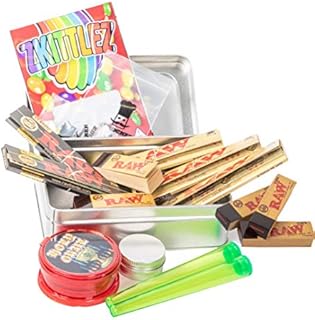 RAW Smokers Rolling Cigarette Gift Tin Box Set - Smoking Hamper Kit (SMALL) (RAWTHENTIC ROLLING PAPERS)