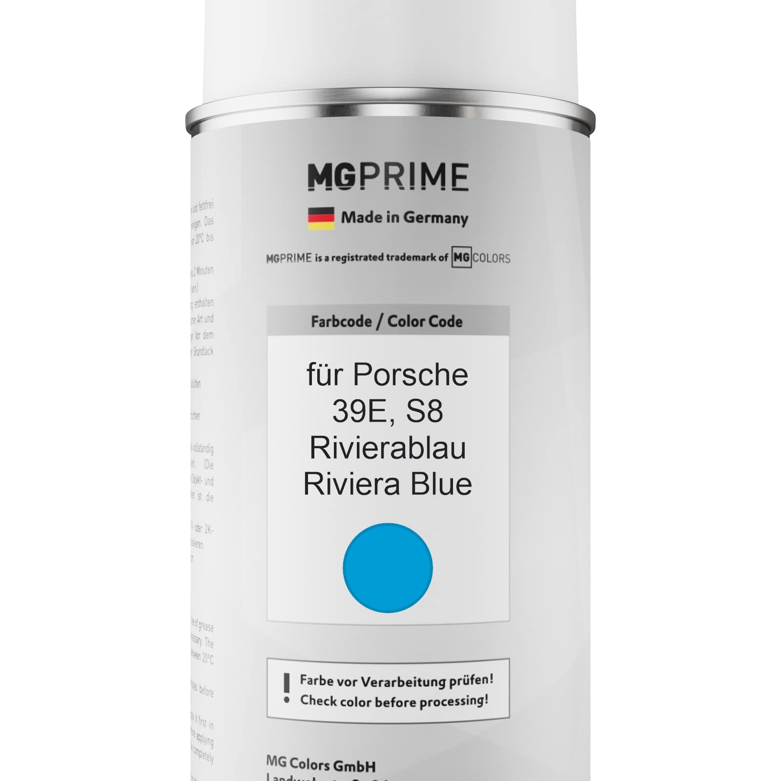 MG PRIME Autolack Spraydose für Porsche 39E / S8 Rivierablau + 2K-Klarlack