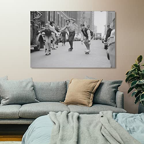 Retro Poster Captures The Craze Of Skateboarding Street Art Retro Wall Decor Wall Art Paintings Canvas Wall Decor Home Decor Living Room Decor Aesthetic 24X36Inch(60X90Cm) Frame-Style #TOP6