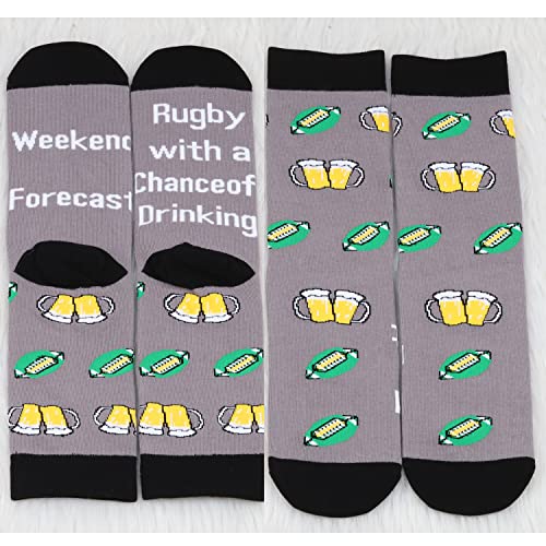 MBMSO 2 Pairs Rugby Socks Weekend Forecast Rugby with a Chance of Drinking Funny Rugby Gift for Rugby Players Rugby Team Gift4