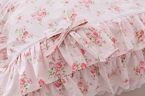 Lelva MMA-42 Romantic Roses Print Duvet Cover Set With Bed Skirt Pink Lace Ruffle Floral Shabby Chic Bedding Sets King 4 Piece thumb #6