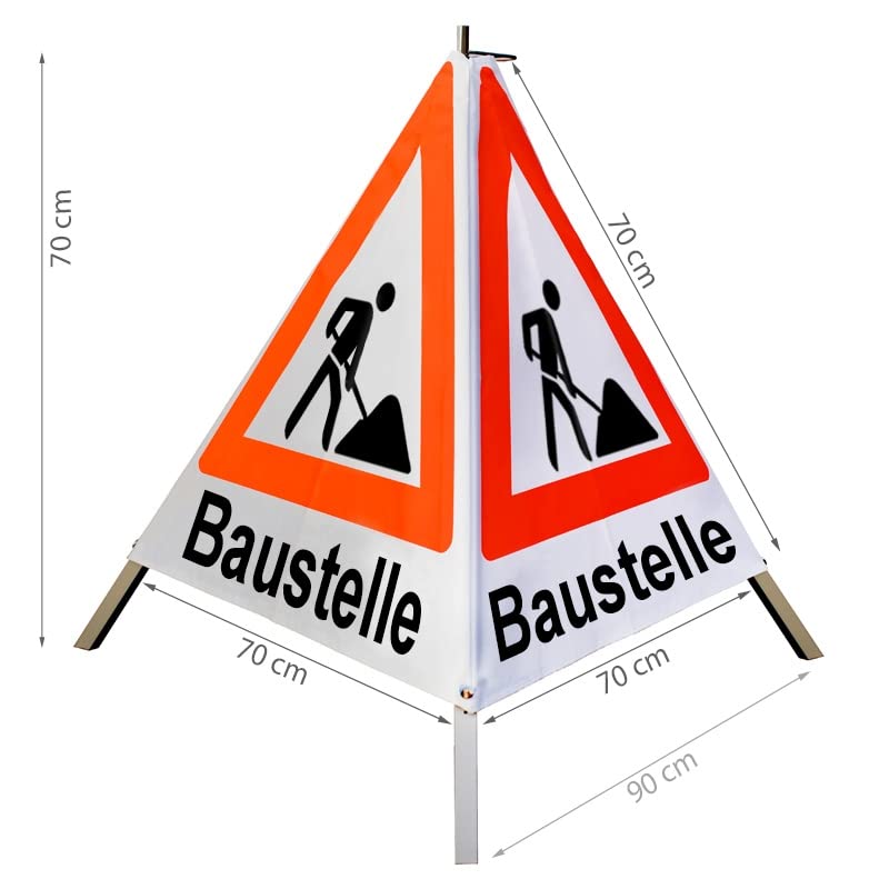 Warnpyramide/Faltsignal - Baustelle - VZ123-Schaufelmann (1 - tagesleuchtend weiß, 70 cm leicht mit Mittelfuß)