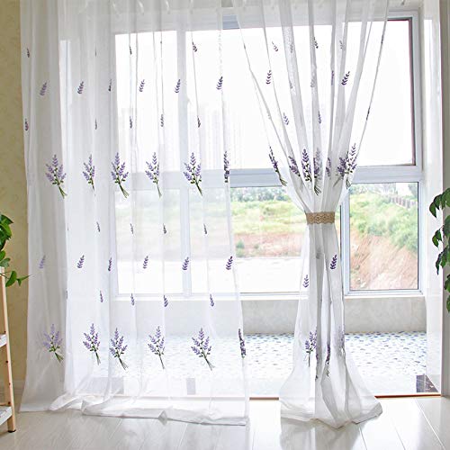 Rideau violet floral anti-regards extérieurs : la solution lumière et tulle brodé