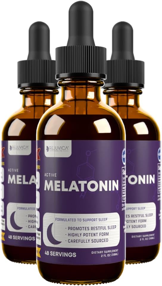 Rejuvica Health Active Melatonin for Sleep Support - Convenient Liquid Formula Absorbs Fast & Tastes Great - 3 Pack
