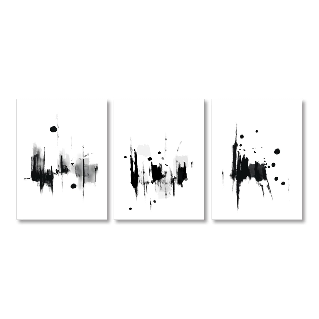 Black and White Wall Art for Bathroom Ink Painting Abstract Wall Art Set of 3 Pieces Modern Canvas Artwork for Living Room Bedroom Decor Home Office Decoration