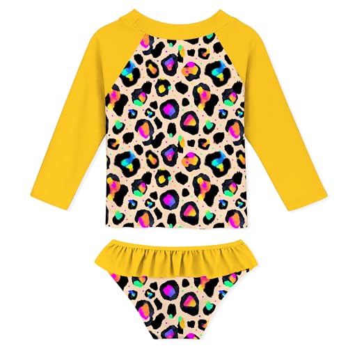 Image of Funnycokid Girls Swimsuit Toddler Bathing Suit Long Sleeve 2 Piece Rash Guard Set for Kids 2-10 Years