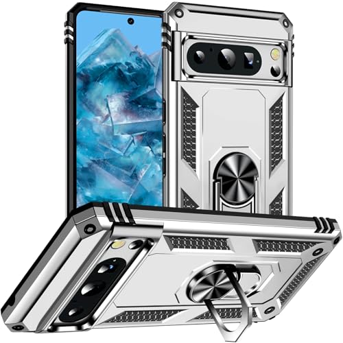 Coque pour Pixel 8 Pro argentée antichoc avec anneau intégré
