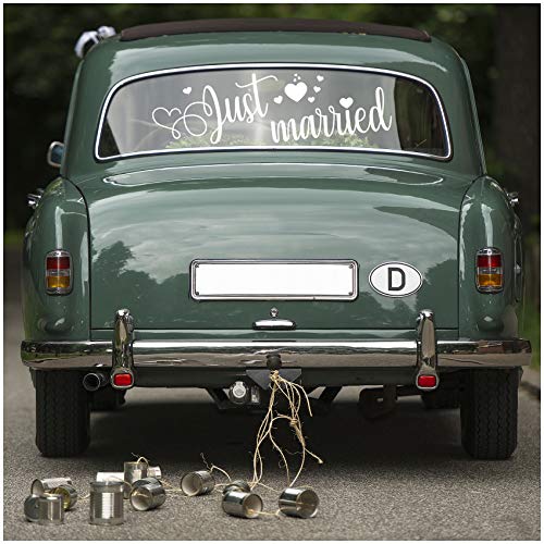 Just Married Wedding Car Sticker Film Wall Sticker Decoration (White, KX057 Just Married 3)