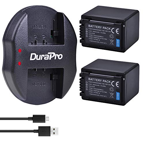 DuraPro 2Pcs 3900mAh VW-VBT380 VBT380 Battery + Micro Dual USB Charger for Panasonic VW-VBT380 VW-VBT190;HC-V180 V210 V250 V380 V500 V707 V727 V750 V770 VX870 VXF999 W850 WX970 Cameras