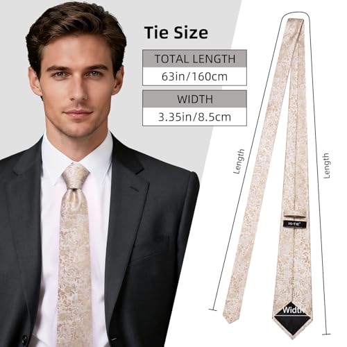 Image of Hi-Tie 63 inches Striped Paisley Extra Long Ties for Men Silk Necktie with Lapel Pin Tie Clip Big and Tall Men Formal Wedding