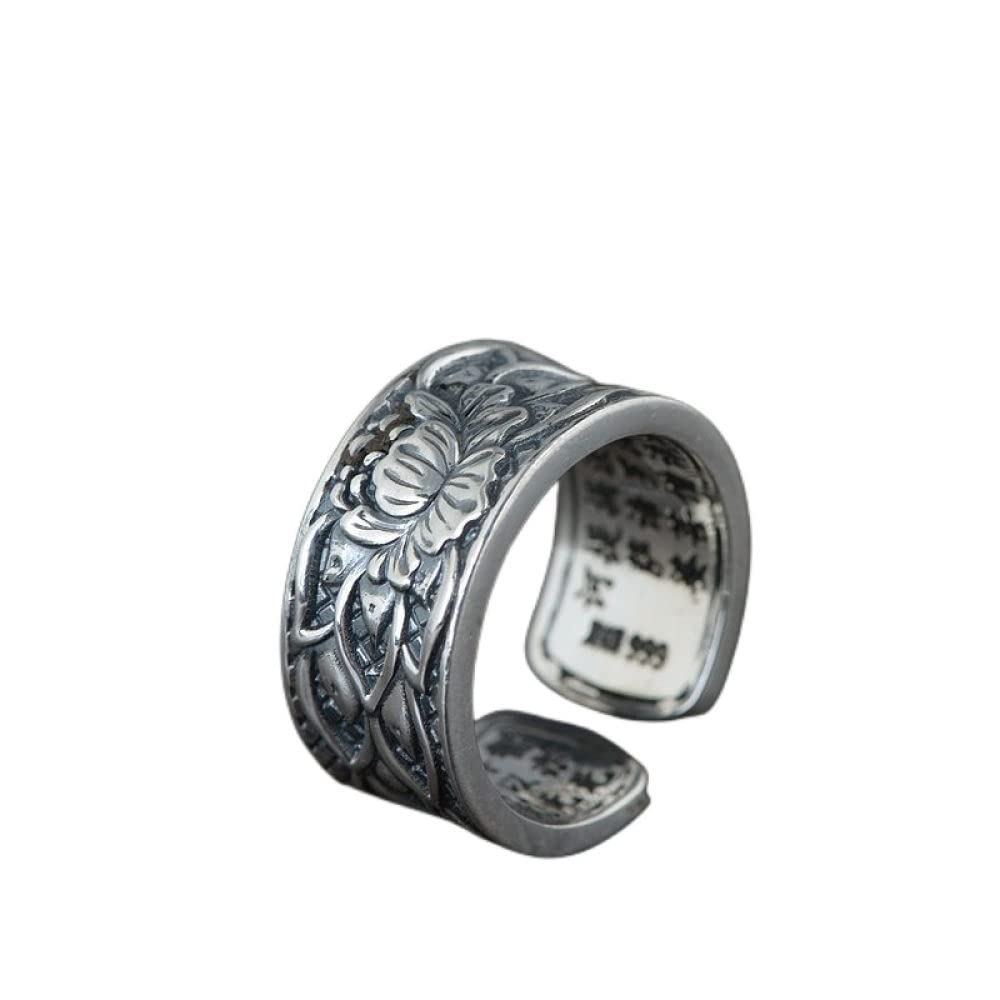 Verstellbarer Ring, 925 Sterling Silber Frauen Lotusblume Verstellbare Ringe Klobiger Massiver Ring Handgeschnitzte Retro Alte Verstellbare Ringe Energie Charme Hochzeit Schmuck Geschenke Für Männ