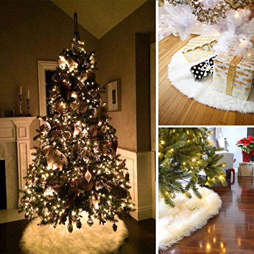 Large Christmas Tree Skirt, 60 Inch White Faux Fur Christmas Tree Skirt,Big Size Velvet Plush Xmas Tree Skirt For Xmas Holiday #TOP4