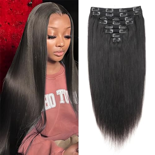 EINbeauty Extension con clip in capelli veri, 8 pezzi, 120 g, capelli umani naturali, capelli umani, 18 pollici