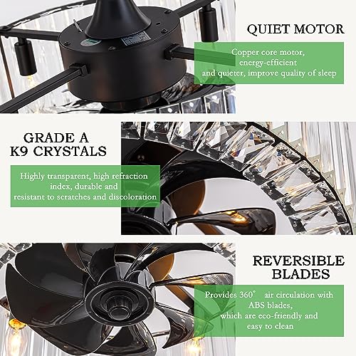 Fandelier-Ceiling-Fan-with-Light-and-Remote-18-Modern-Caged-Ceiling-Fan-with-Light-Black-Flush-Mount-Ceiling-Fan-Reversible-Height-Adjustable-Chandelier-Ceiling-Fan-for-Bedroom