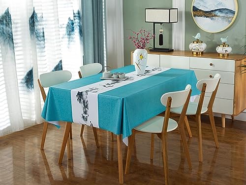 Nappe imperméable 140x260 table rectangle PVC anti-taches bleu vert - 3