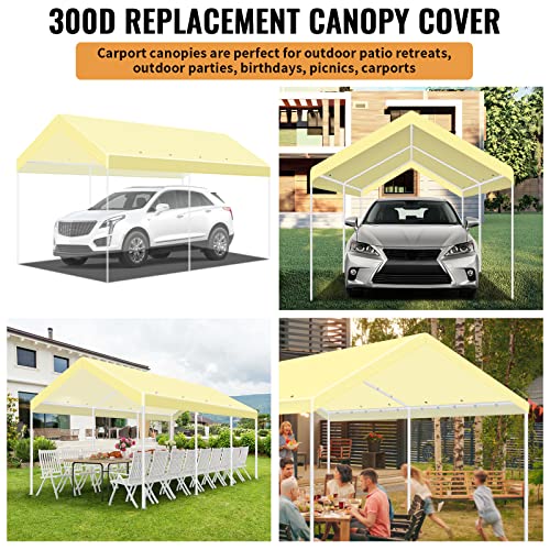 Jestop 10' X 20' Carport Replacement Canopy Cover,Tent Car Garage Top Tarp Cover, 300D Oxford Fabric Waterproof & Uv Protected, Velcro Fixing Device, Beige (Only Top Cover, Frame Not Included) #TOP3