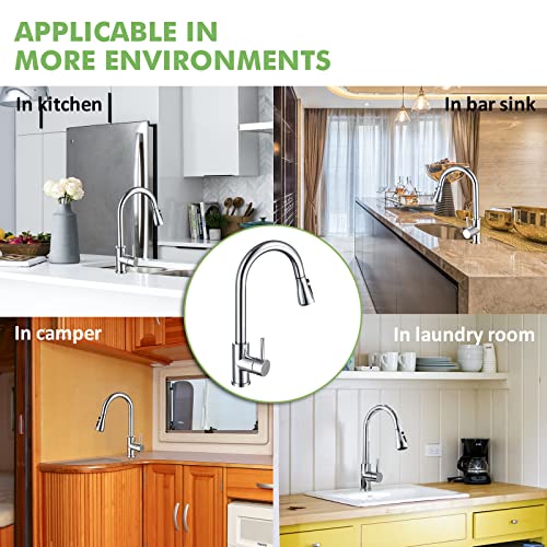 Chrome Kitchen Faucet With Sprayer, Vfauosit Pull Down Faucet For Kitchen Sink High Arc Stainless Steel Single Handle Single Hole One Hole Or 3 Hole For Rv Laundry Room Or Utility Sink #TOP5