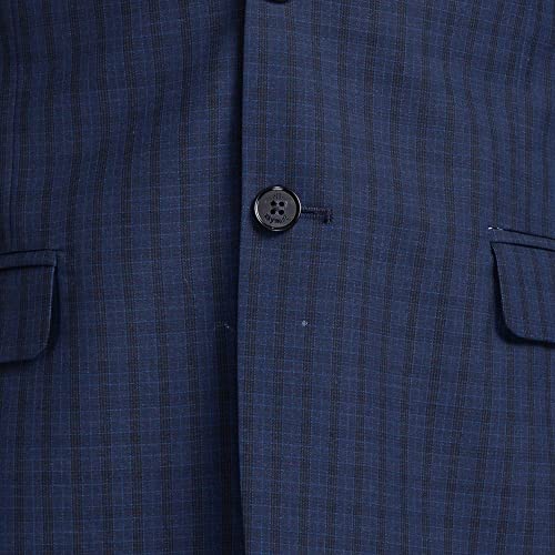Image of Raymond Men's Contemporary Fit Poly Wool Blend Notch Lapel Checks Pattern Full Sleeve Dark Blue Formal Suit