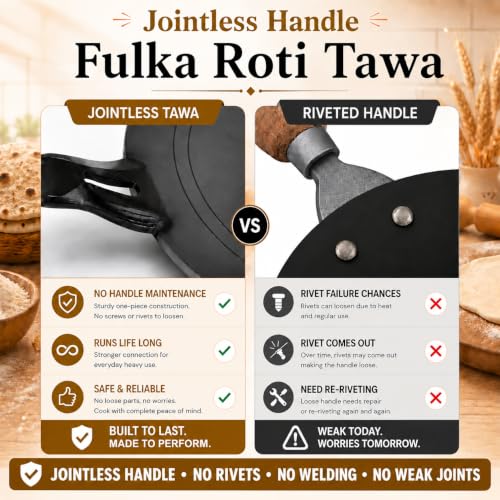 Image of Pure Iron Tawa for Roti /Chapati | Heavy Base Curved Loha Tawa with Rivet-Less Handle | Naturally Non-Stick & Chemical Free | Preseasoned with 100% Veg Oil | 1.5KG, 27CM / 10.6inch Concave