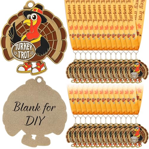 Loetere 36 Pcs 36/60 Pcs 2.56 Thanksgiving Turkey Trot Medals Bulk with Neck Ribbon 2026 Turkey Medal Thanksgiving Race Award Trophy for Team Prizes Fall Holiday Party Favors Gifts