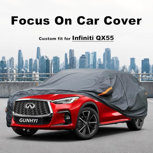 Image of GUNHYI Premium Car Cover Custom Fit Infiniti QX55, 16 Layers Heavy Duty Car Cover Waterproof All Weather with Zipper Door for Sun Rain Snow Dust Uv Protection