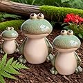 Frog Decor for Outdoor Garden Set of 3 - Cute Ceramic Frog Statues for Lawn, Pond, Patio, or Porch - Whimsical Ornaments, Funny Yard Decor, Ideal Chrismtas Gifts Decorations for Mom Grandma (Green)
