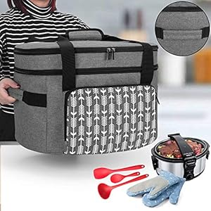 Yarwo Slow Cooker Travel Bag with Bottom Board Compatible with Crock-Pot and Hamilton Beach 6 7 8 Quart Oval Slow Cooker, Double Layers Slow Cooker Carrier, Gray with Arrow (Bag Only, Patent Pending) Yarwo Slow Cooker Travel Bag with Bottom Board Compatible with Crock Pot and Hamilton Beach 6 7 8 Quart Oval Slow Cooker Double Layers Slow Cooker Carrier Gray with Arrow Bag Only Patent Pending