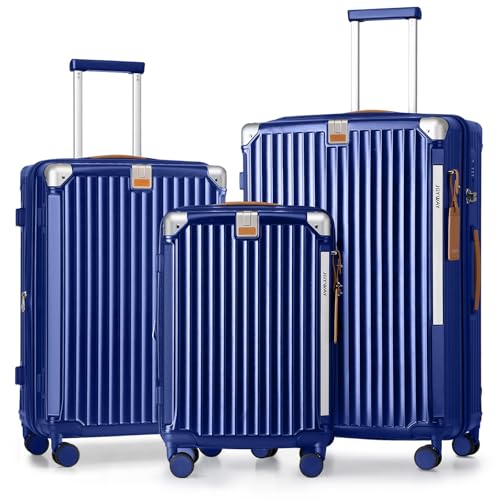 Image of Joyway Luggage Sets 3 Piece, Expandable Suitcase with Smart Cup Holder and USB Port, Hardside Carry On Checked with TSA Lock Spinner Double Wheels, Blue