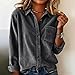 Womens Corduroy Shirts Long Sleeve Collared Button Down Blouse Oversized Boyfriend Tops Jackets Shackets with Pocket Dark Gray